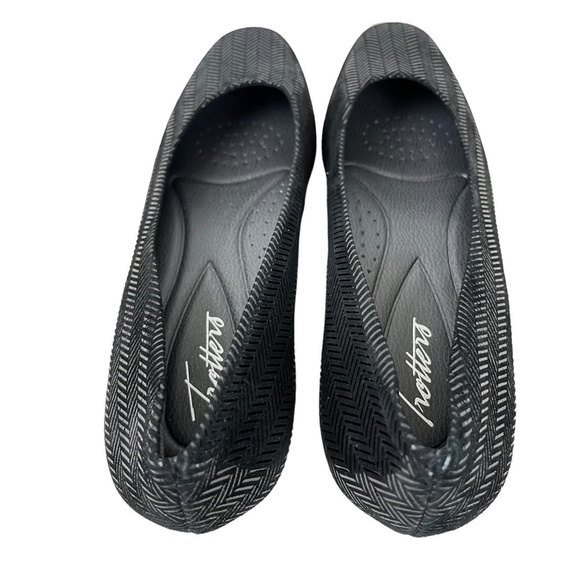 TROTTERS Genuine Leather Black Herringbone Low Wedge Slip On Shoes Loafers 9 N - Picture 10 of 16